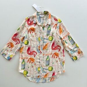 Calypso St Barth Seafood Novelty Print Linen Button Up Shirt Women's Size Large